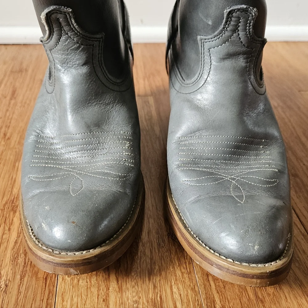 Vintage DINGO 5965 Gray Distressed LEATHER Western Cowboy Boots Mens Size 8 D